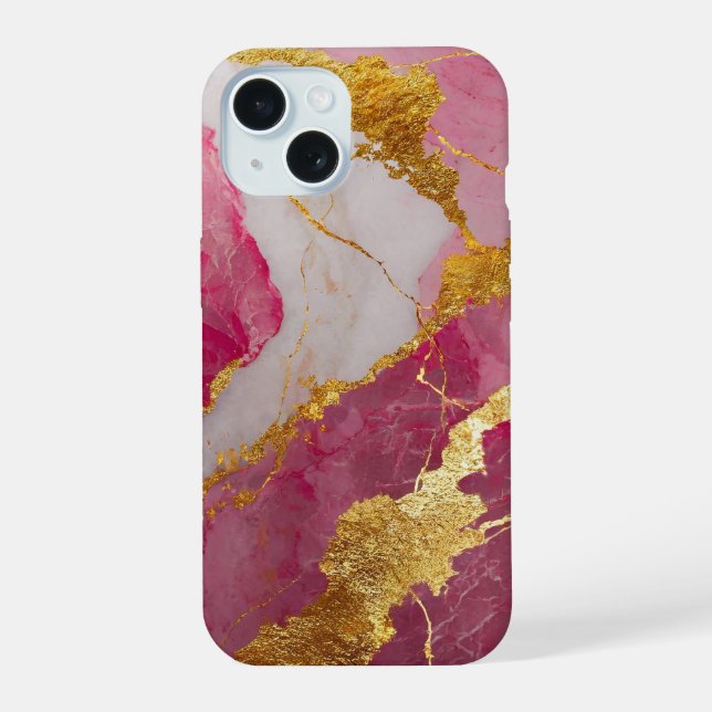 Pink Marble Pattern with Gold Iphone Case (Back)
