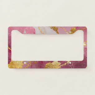 Pink Marble Pattern with Gold License Plate Frame