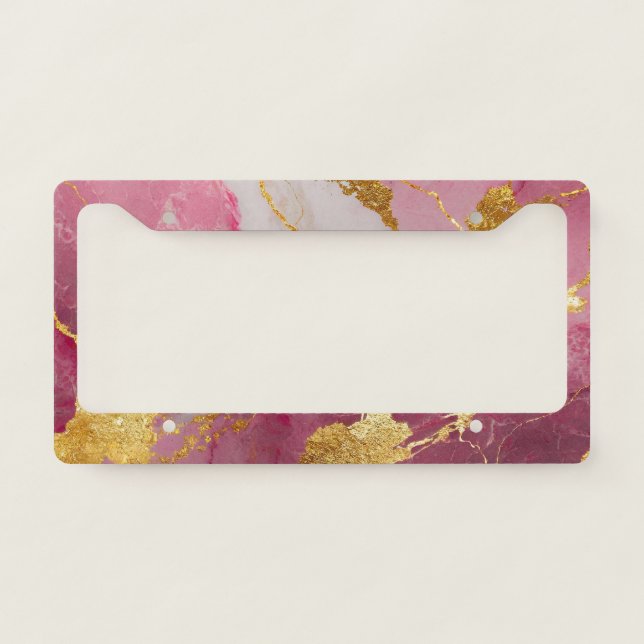 Pink Marble Pattern with Gold License Plate Frame (Front)