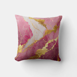 Pink Marble Pattern with Gold Throw Pillow