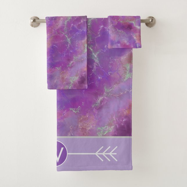 Pink Marble Pattern With Monogram  Bath Towel Set (Insitu)
