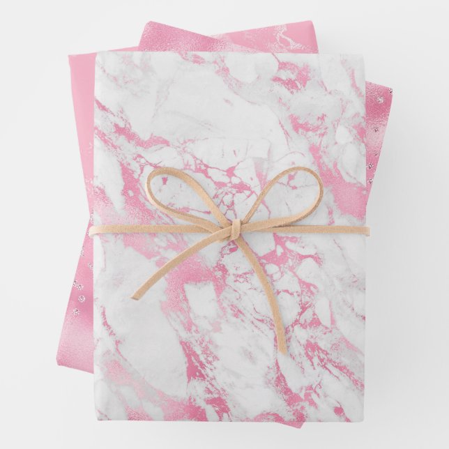 Pink Marble Pattern Wrapping Paper Sheets (In situ)