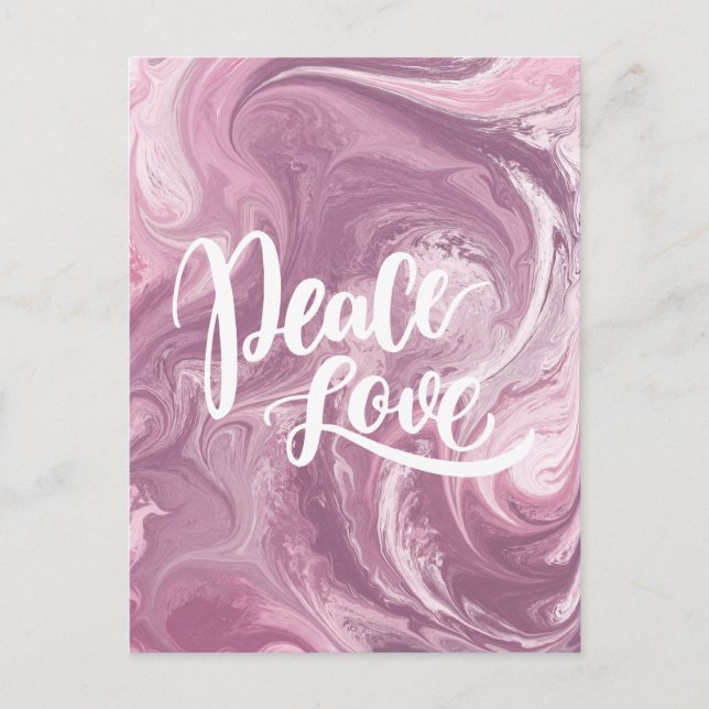 Pink Marble Peace Love Postcard Designer (Front)
