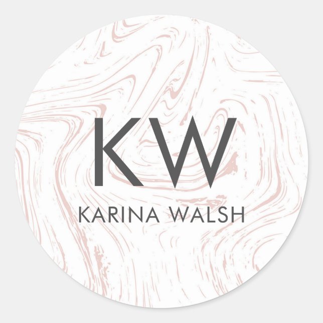 Pink Marble personalized initial monogram stickers (Front)