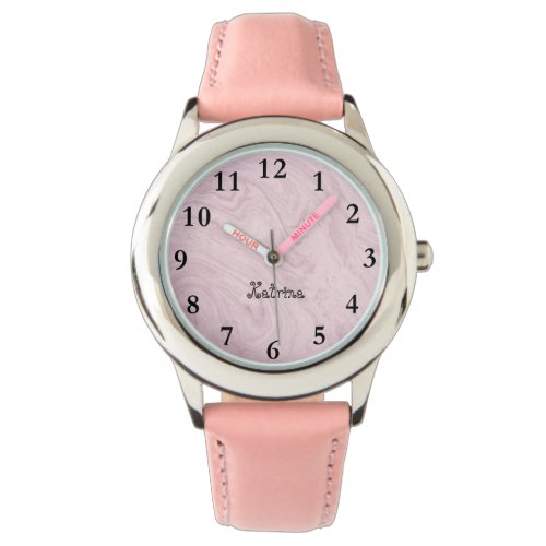 Pink Marble Personalized Name Girl Watch