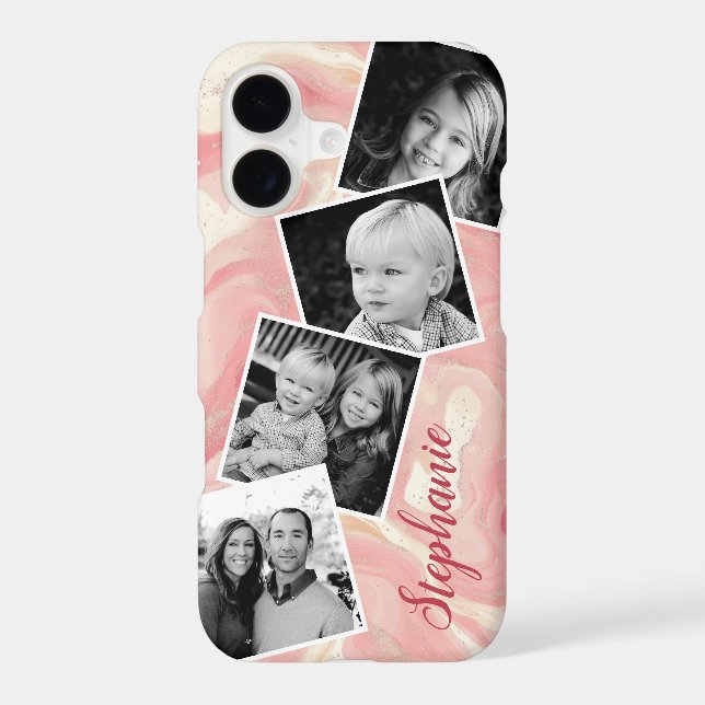 Pink Marble Photo Collage Personalized Name Case-Mate iPhone Case (Back)
