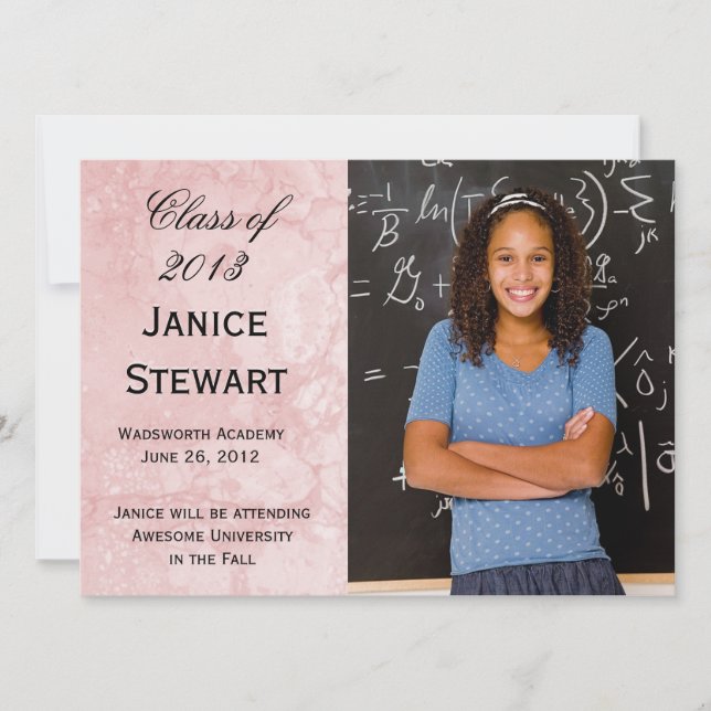 Pink Marble Photo Graduation Announcement (Front)