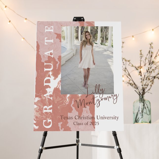 Pink Marble Photo Graduation Party Sign  (In Situ (Stand))