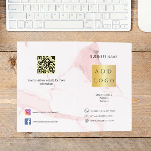 Pink marble photo logo QR code business Brochure