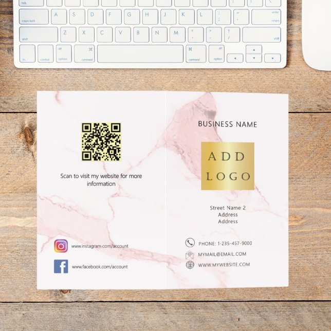 Pink marble photo logo QR code business Brochure (Creator Uploaded)