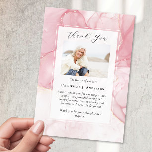 Pink Marble Photo Sympathy Funeral Memorial Thank You Card