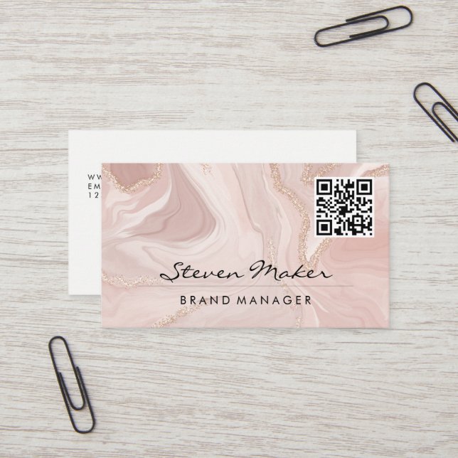 Pink Marble | QR Code Business Card (Front/Back In Situ)