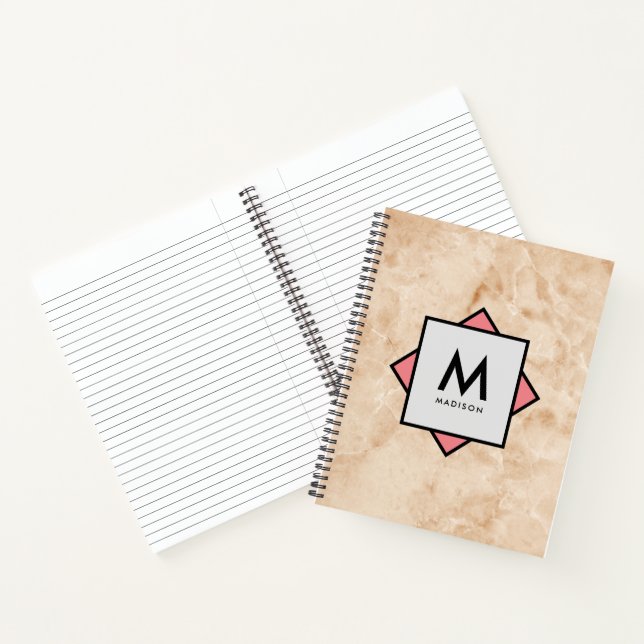 Pink Marble Rock Texture with Name and Monogram on Notebook (Inside)