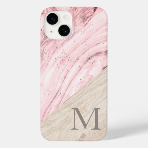 Pink Marble Rose Gold Wood Monogram Name  Case_Mat Case_Mate iPhone 14 Case