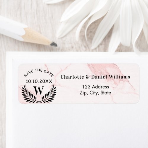 Pink marble save the date return address label