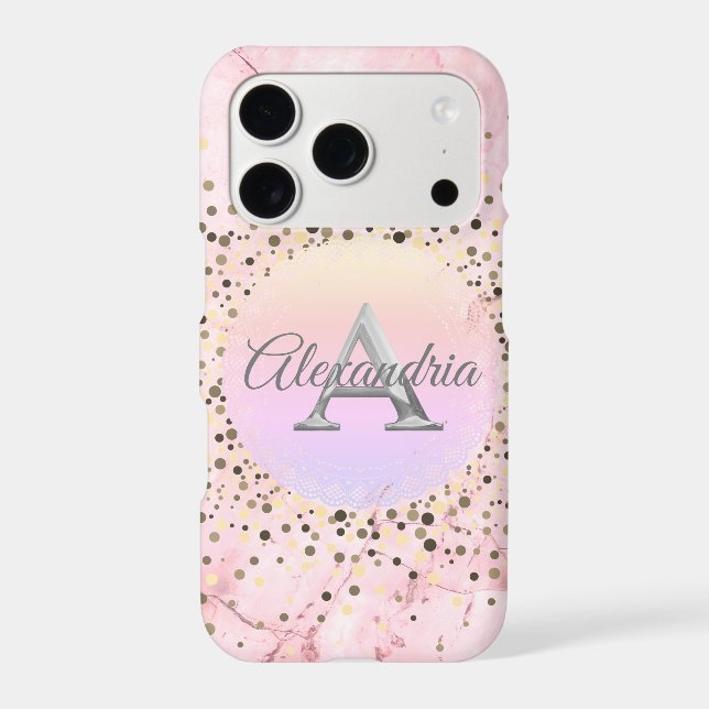 Pink Marble Speckled Monogram Iphone Case (Back)