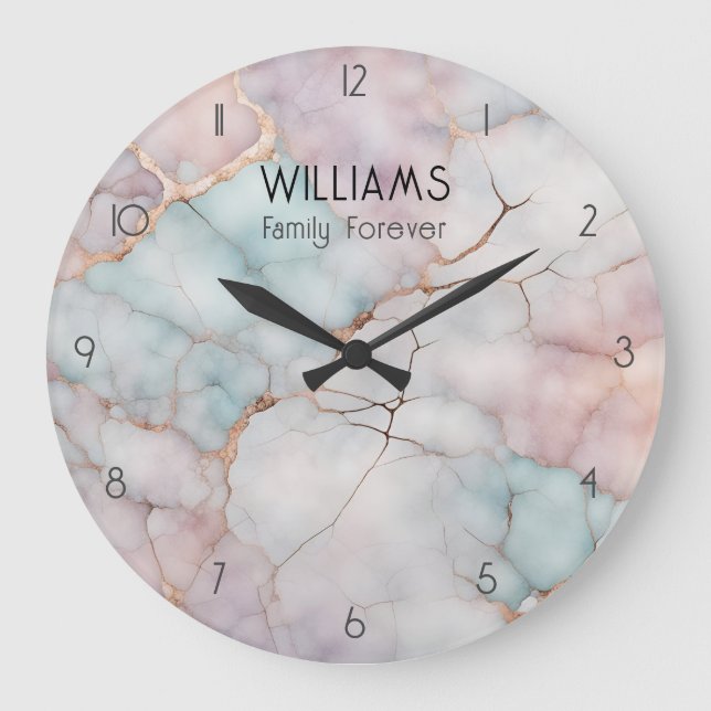 Pink Marble Stone Family Clocks Personalized (Front)