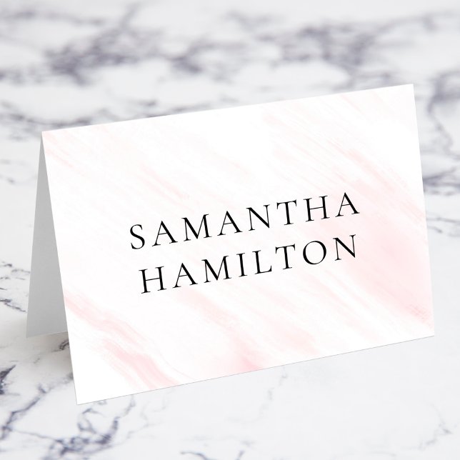 Pink Marble Streaks CO Name Place Cards (Faux White and Pink Marble Streaks Cormorant Font Name Place Cards)
