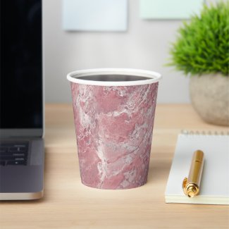 Pink Marble Style Paper Cups Size: 8oz  w/ Lid