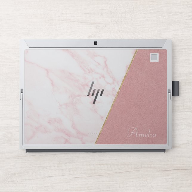 Pink Marble Stylish  Monogram | Modern Script HP Laptop Skin (Front)