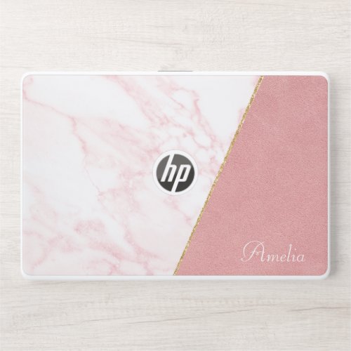 Pink Marble Stylish Monogram  Modern Script HP Laptop Skin