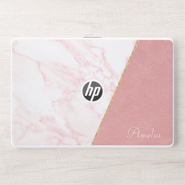 Pink Marble Stylish Monogram | Modern Script HP Laptop Skin (Front)