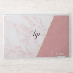 Pink Marble Stylish Monogram   Modern Script HP Laptop Skin