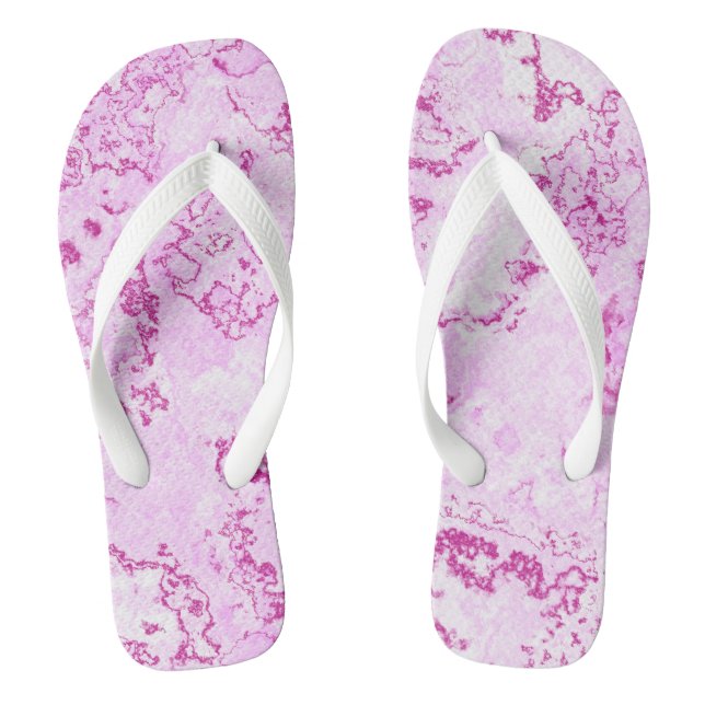 pink Marble Swirl Abstract Flip Flops (Footbed)