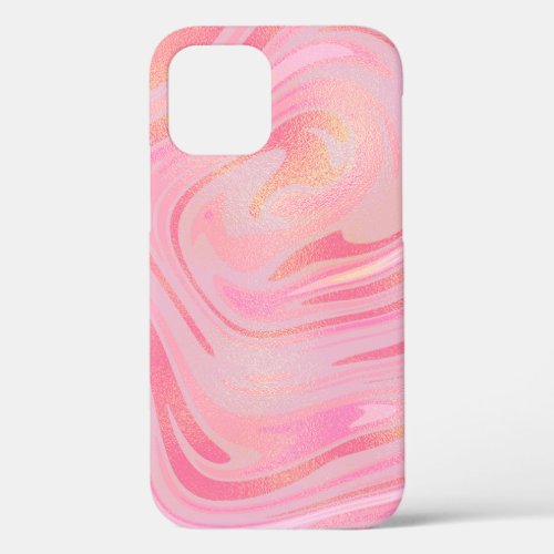 Pink Marble Swirl  Gold Glitter Pattern iPhone 12 Case