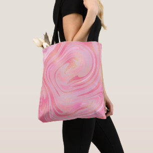 Pink Marble Swirl & Gold Glitter Pattern Tote Bag