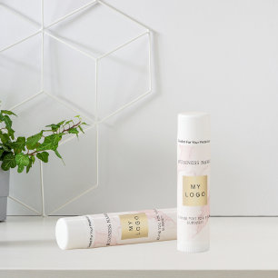Pink marble text business logo lip balm