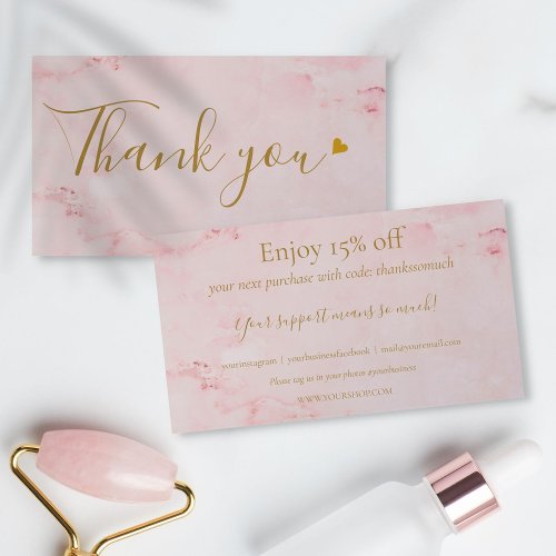 Pink Marble Thank You For Shopping Discount Card