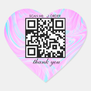 Pink Marble Thank You QR Code Boutique Business Heart Sticker