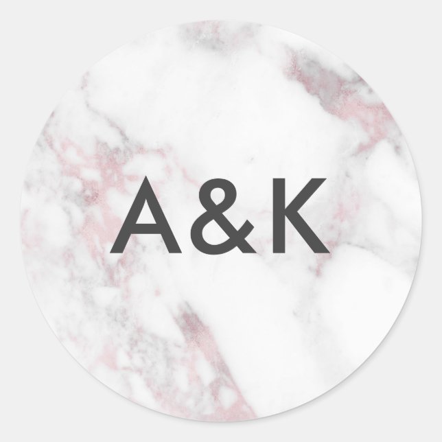 Pink marble wedding monogram stickers (Front)