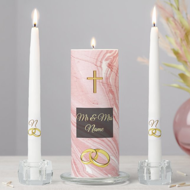 Pink Marble Wedding  Unity Candle Set (In Situ)
