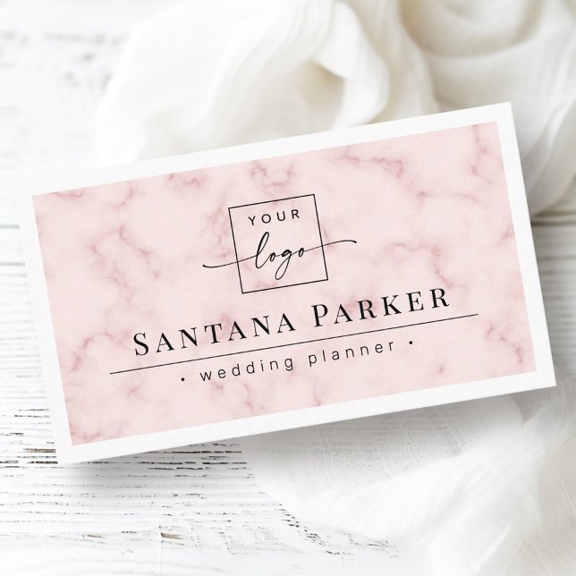 Pink marble white border elegant minimalist logo business card (Pink marble white border elegant minimalist logo business card)
