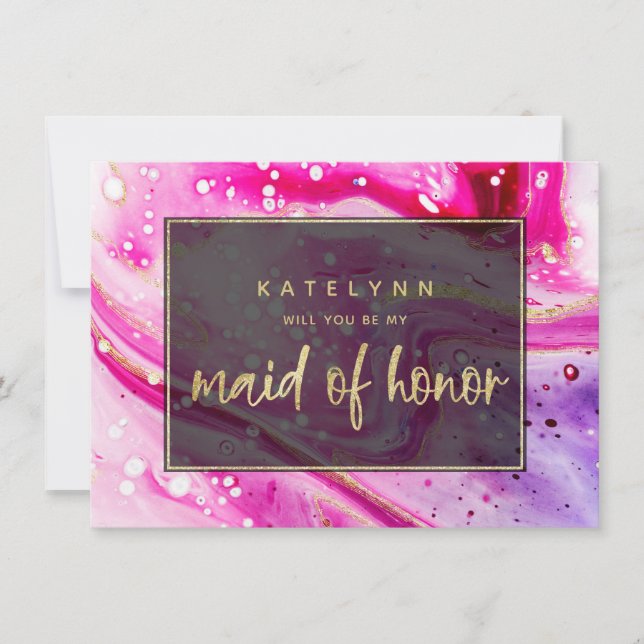 Pink Marble Will You Be My Maid of Honor Card (Front)