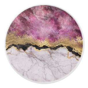 Pink Marble with Gold Pretty Ceramic Knob