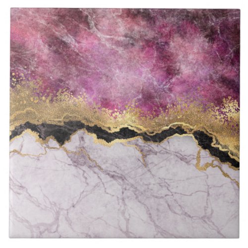 Pink Marble with Gold Pretty Ceramic Tile