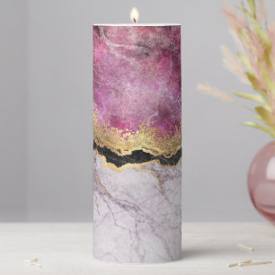 Pink Marble with Gold Pretty Pillar Candle