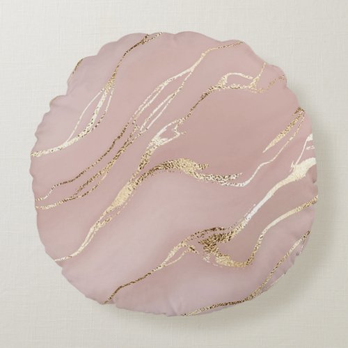 Pink marble with golden veins round pillow