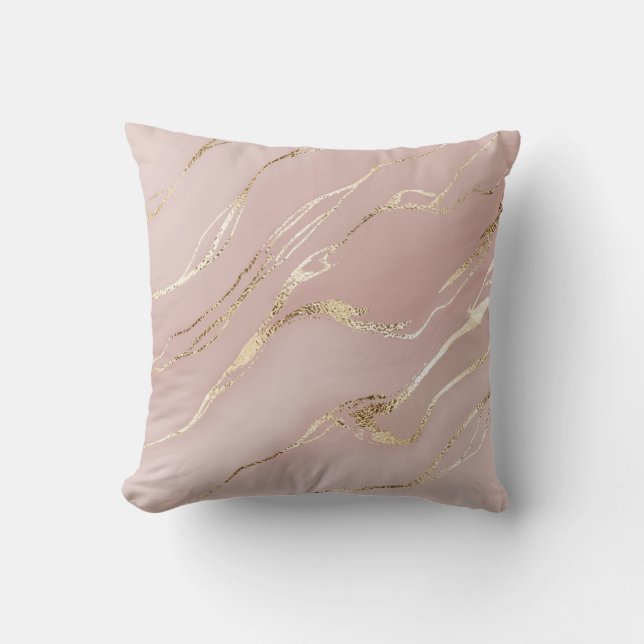 Pink marble with golden veins throw pillow (Front)