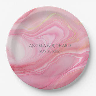 Pink marbled background paper plates
