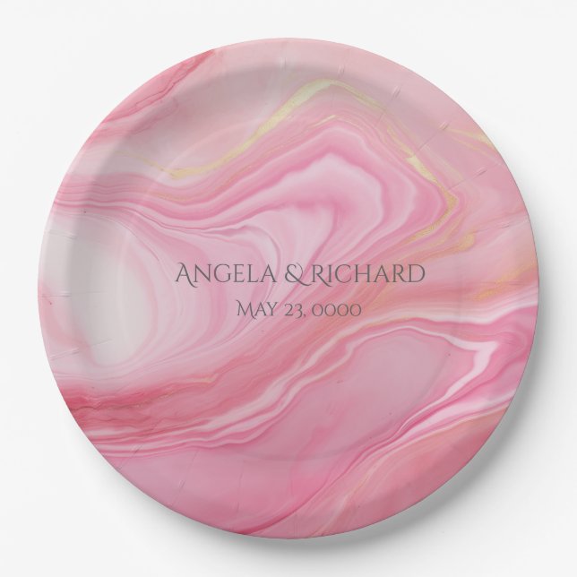 Pink marbled background paper plates (Front)