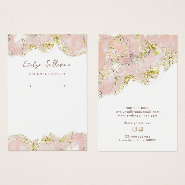 Pink marbling design jewelry display card (Front & Back)