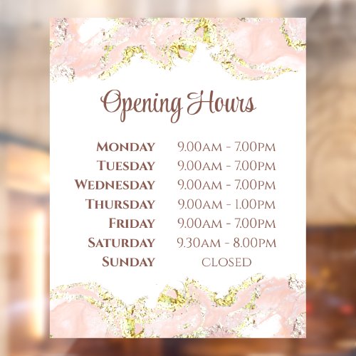 Pink marbling design opening hours window cling