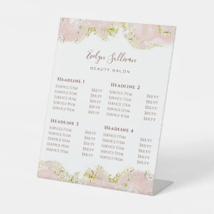 Pink Marbling Design Price List Pedestal Sign