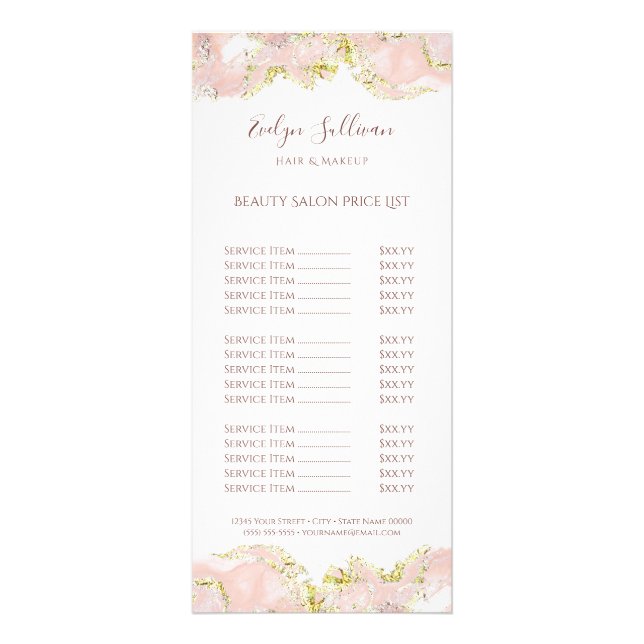 pink marbling design price list rack card (Front)