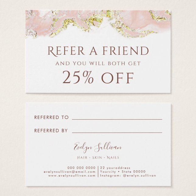 pink marbling design Referral Card (Front & Back)