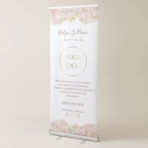 pink marbling design retractable banner